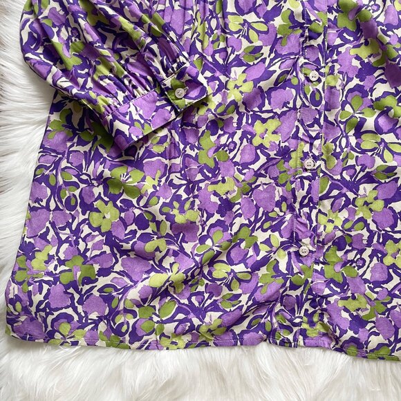 Smythe Patterned Crimson Orchid Floral Shirred Pocket 3/4 Sleeve Blouse - Picture 4 of 6